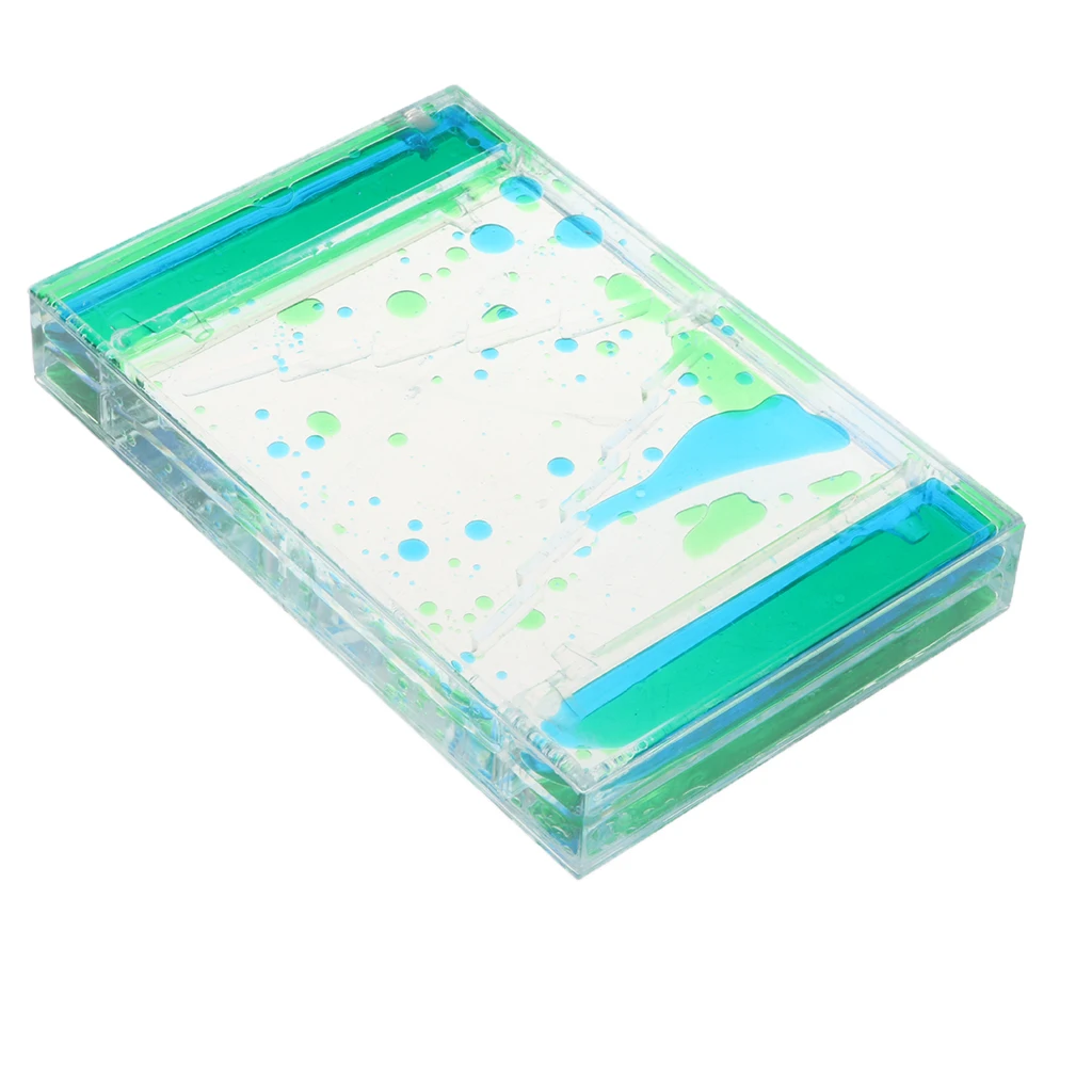 Square Slide Floating Mix Colored Oil Hourglass Bubbler Motion Timer Sensory Toy Home Decor -Blue + Green