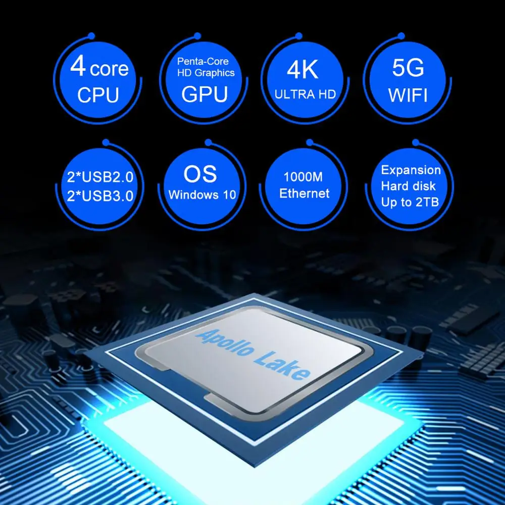 AK3V мини ПК Intel Celeron J3455 6 ГБ/64 ГБ Windows 10 с микрофоном Cortana Расширенный HDD двойной HDMI VGA, WIN 10 телеприставка