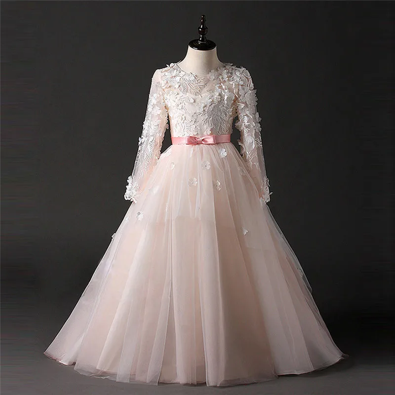 Розовые платья для девочек с цветочным узором свадьбы 2018 Vestidos daminha Детские пышные