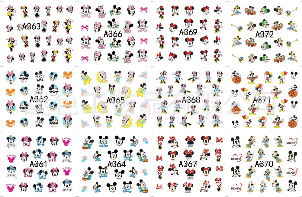 

2pcs 12 Design in 1 Set Cute Mickey Mouse Pattern Water Transfers Nail Sticker Decals DIY Nail Art Tips Decoration A361-A384