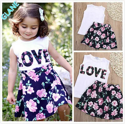 

2016 New Top Newborn Infant Kids Baby Girls Floral T-shirt +Skirt Outfits Clothes Set Tracksuit For Baby Kids Girls Clothes
