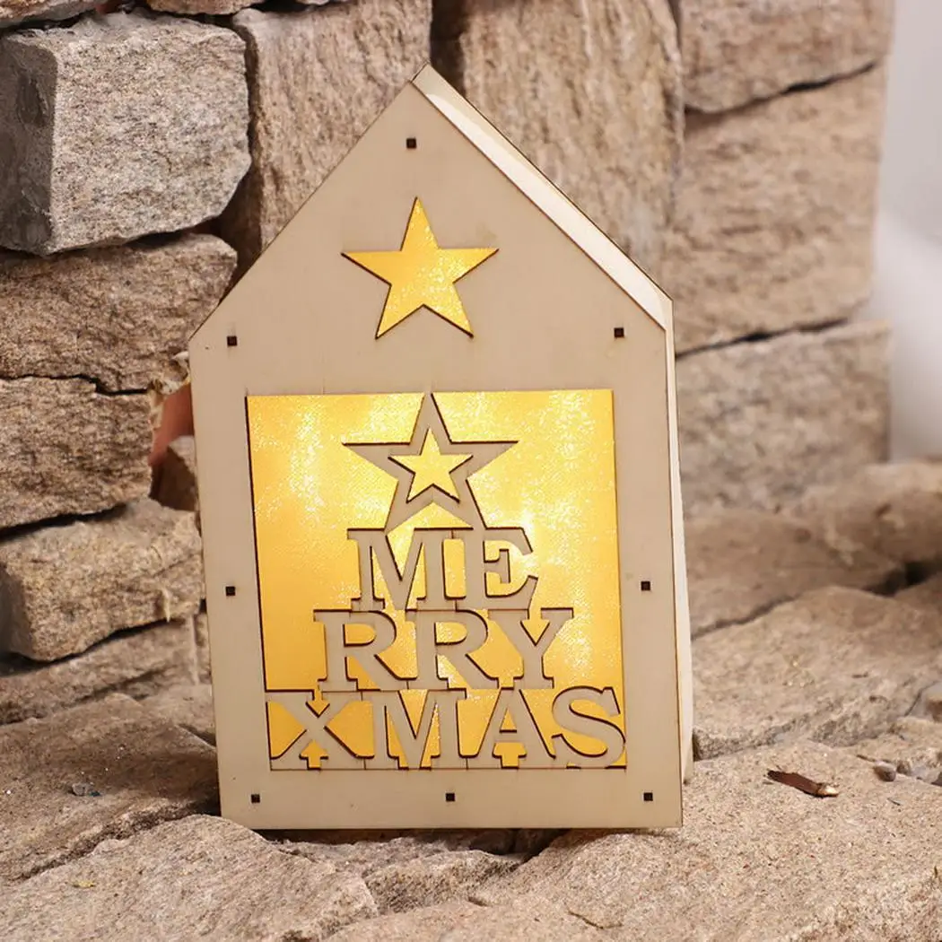 

Creative Christmas Decoration Letter Wooden LED Geometric Christmas, Home, Window Showcase Luminous Ornament