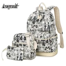 Aequeen 3 шт. печати рюкзак Винтаж холст Bookbags Повседневное Дорожные сумки для подростков модная одежда для девочек студенческие женские pack