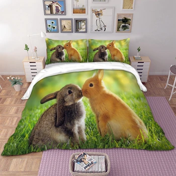 

Rabbits pattern printed bedding set polyester Bedclothes 3pcs US Twin Full Queen King sizes Rabbits bed linens set bed cover
