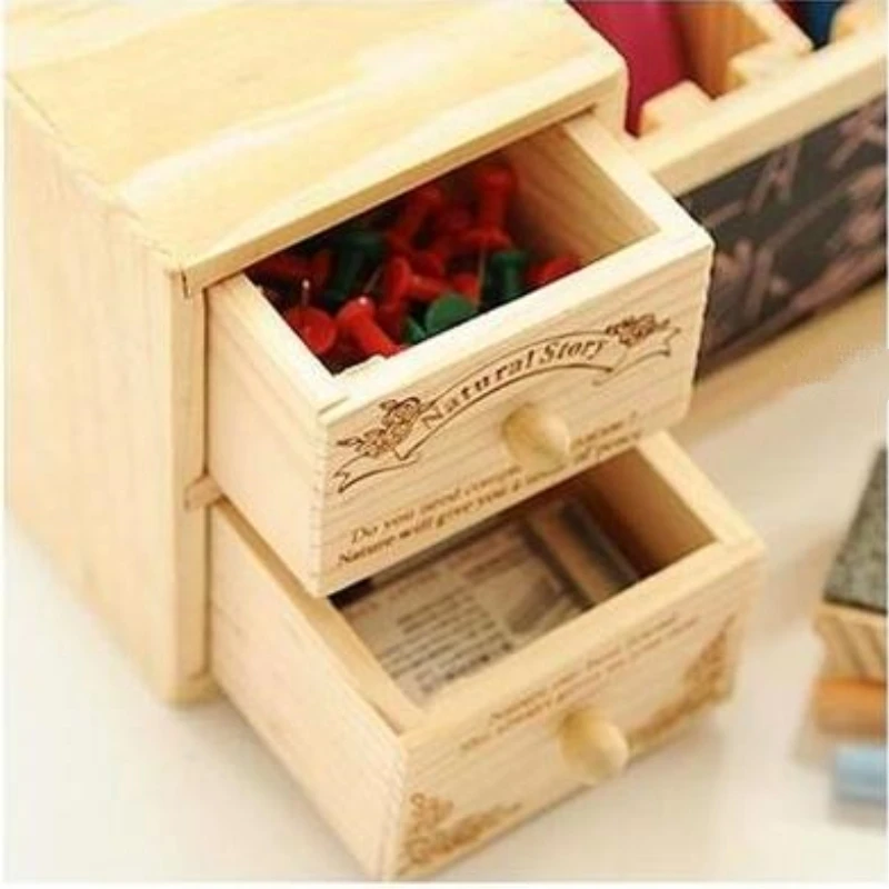 Wooden Pen Holder With Blackboard Cute Desktop Pencil Holder