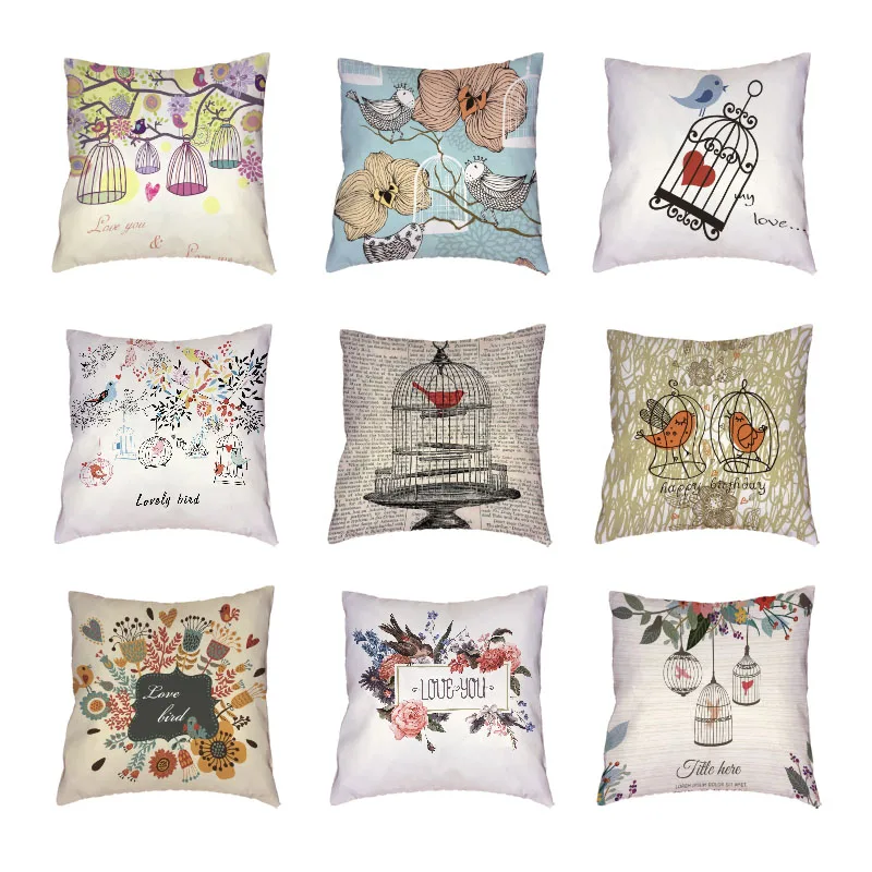 Lovely Cartoon Bird For freedom White Throw Pillow Case Alphabet Flower Peach Skin Car Trip Printed Home Decor Cushion Cover | Дом и сад