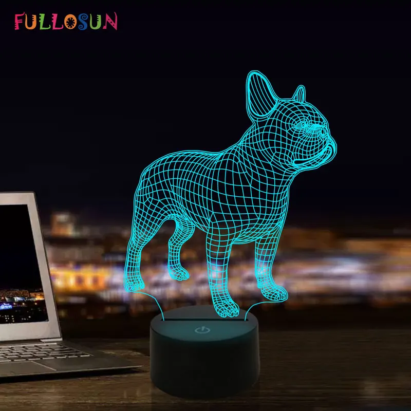 Frence Bulldog 3d Table Lamp Led Colorful Dog Nightlight Kids Birthday ...