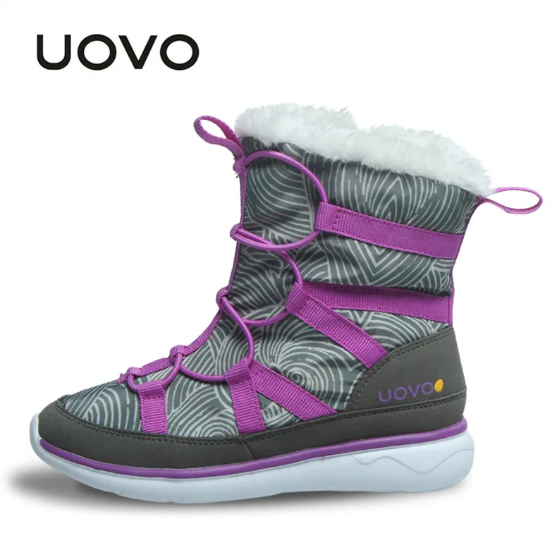 UOVO/зимние ботинки для девочек; детские ботинки в круглую полоску; ботинки с искусственным мехом для девочек; детские ботинки на молнии и шнуровке; вес под светильник - Цвет: Grey