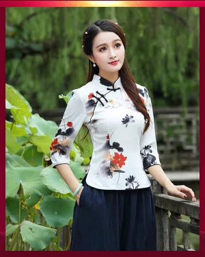 Sheng Coco 4XL жаккардовый хлопок Camisa Китай Mujer китайский стиль вышивка хлопок Cheongsam блузка для женщин Qipao рубашки красный розовый