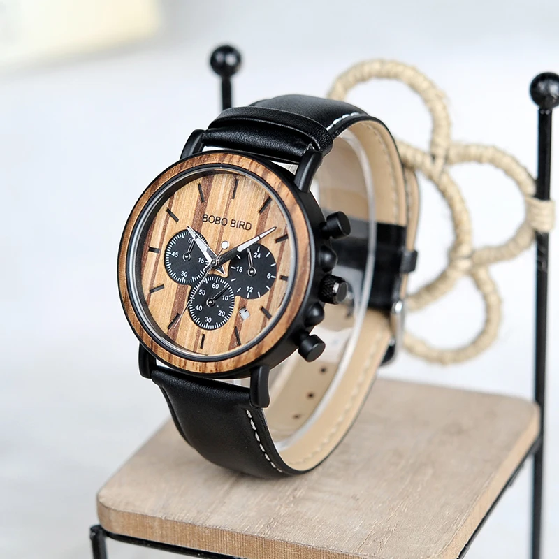 BOBO BIRD, мужские часы, специальный деревянный и металлический дизайн, кожаные Наручные часы, кварцевые часы, идеальные подарки, товар для мужчин, Relogio C-P09-2