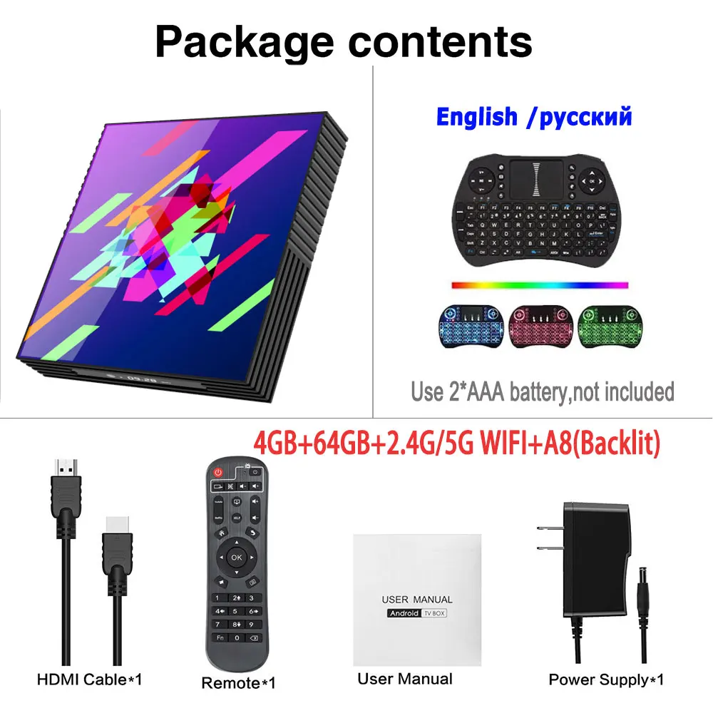 Android TV Box Rockchip 4GB 64GB 2.4/5.0G Dual BT WiFi 4K Google Play Youtube Smart TV Box Android 9.0 PK H96MAX RK3318 - Color: 4GB 64GB A8-Backlit