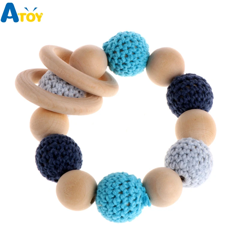 

Baby Nursing Teether Bracelets Wooden Teether Crochet Chew Beads Teething Wood Rattles Toys Soothing Teether Infant Wood Toy