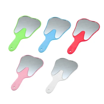 

5 Colors Tooth Shaped Makeup Mirror Cute Plastic Handle Tool Unbreakable Hand Mirror Teeth Whitening For Dental Cosmetics