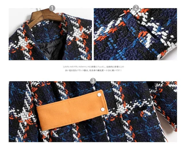 Новая утепленная клетчатая Офисная Женская Длинная шерстяная Верхняя одежда зимняя модная теплая Женская шерстяная смесь женские синие пальто DS50836