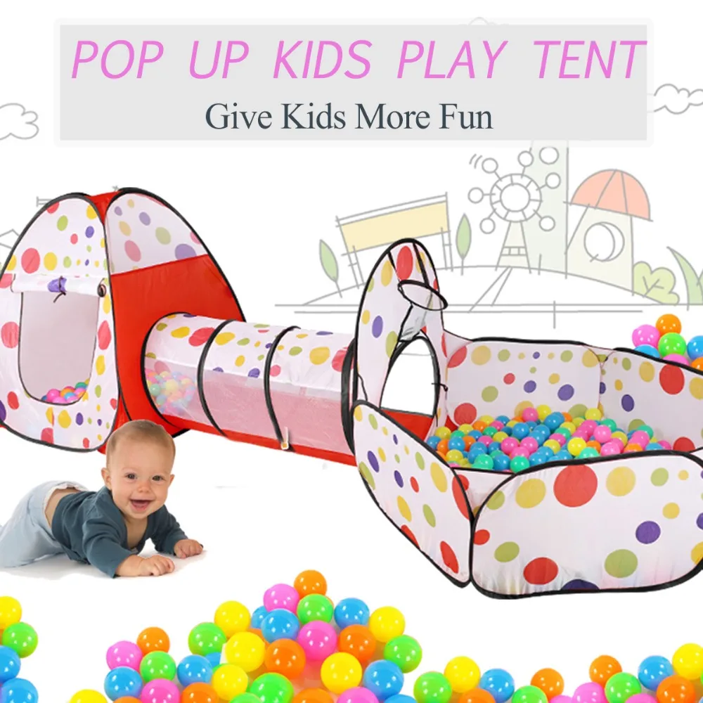 New Portable 3 In 1 Kids Children Indoor Outdoor Play Tent Tunnel Ocean Ball Pit Toy Funny Toy Tents For Children