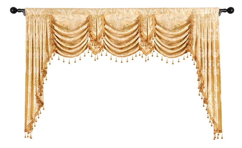 Европейские золотистые жаккардовые шторы для гостиной, роскошные оконные шторы, комплект для спальни(1 комплект = 1 балдахин+ 2 шторы