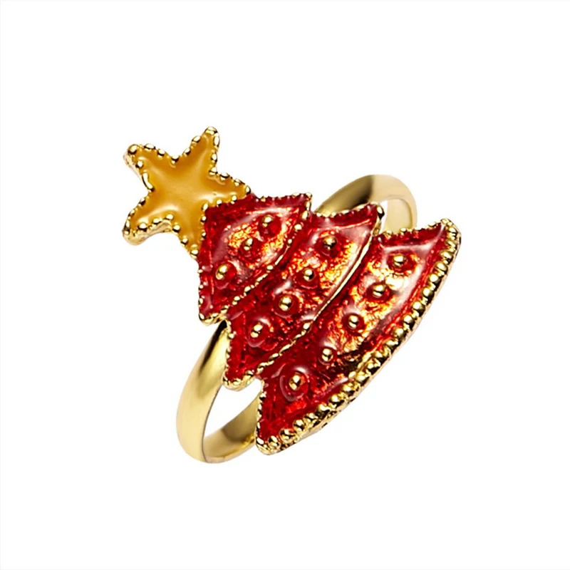 DoreenBeads Регулируемые кольца Золотой цвет зеленая Эмаль Рождественская елка красные стразы женские ювелирные изделия 16,9 мм(5/")(размер США 6,5) 1 шт - Цвет основного камня: B