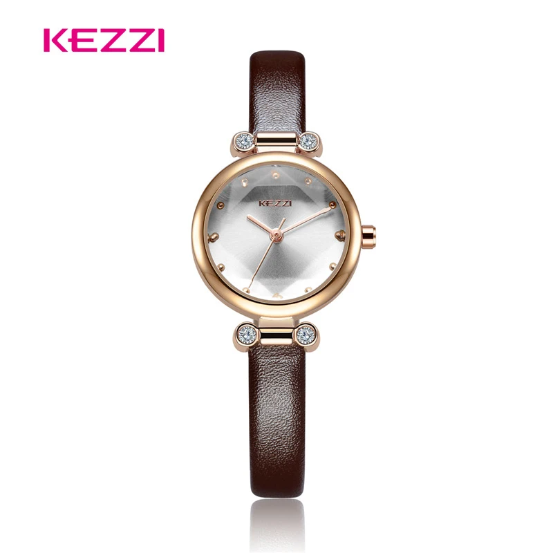 

Kezzi Brand Luxury Diamond Leather Watch Women Brown Small Quartz Watches Simple Ladies Waterproof Wrist Watch Horloges Vrouwen
