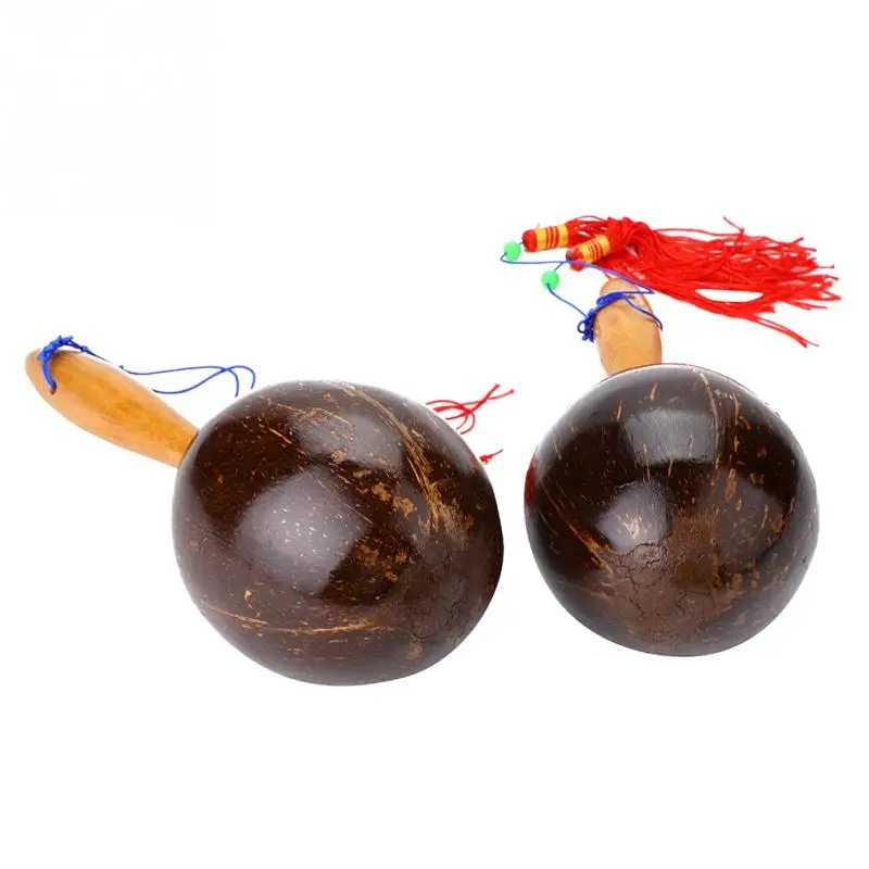 1 Pair Maracas Coconut Shell Wooden Maraca Sand Hammer Shaker Children