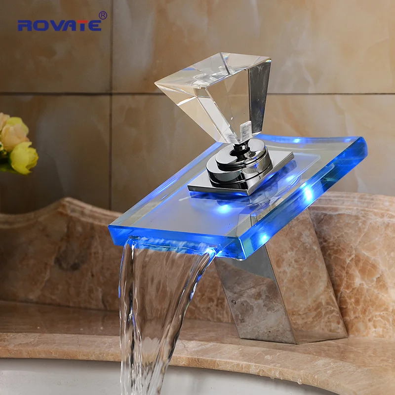 

ROVATE LED Light Basin Faucet Colors Change Cold and Hot Sink Mixer Taps for Bathroom Washbasin Faucets