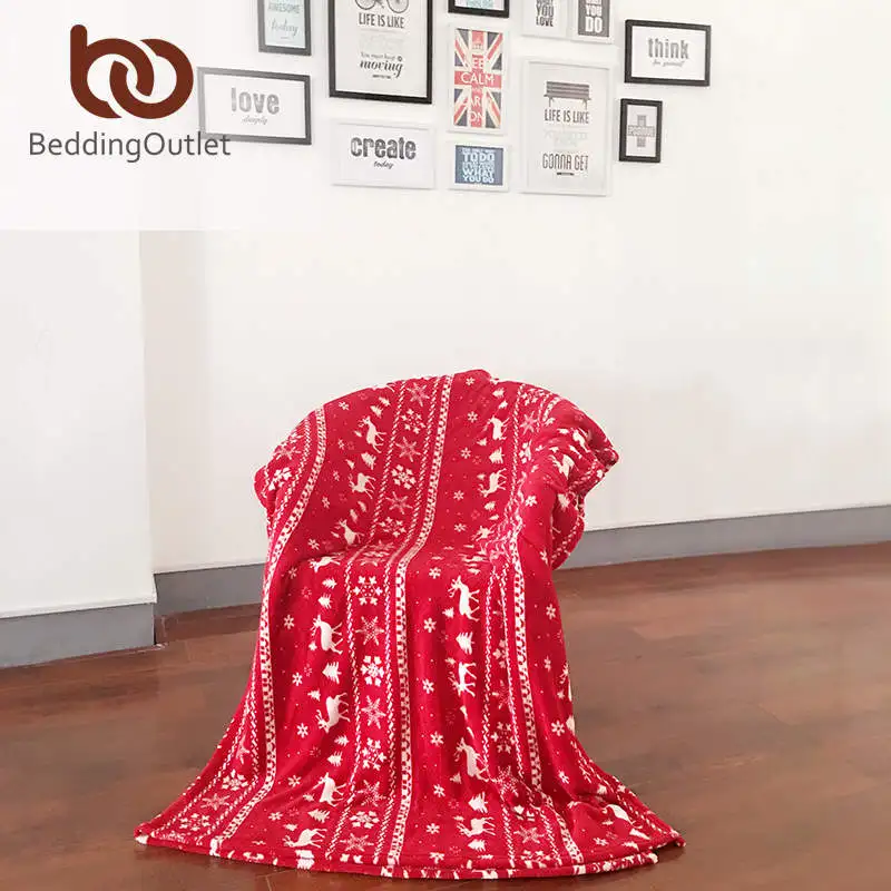 

BeddingOutlet Christmas Blanket Elks Red and White Flannel Blanket on Sofa Bed for Home 145cmx195cm Bedspreads