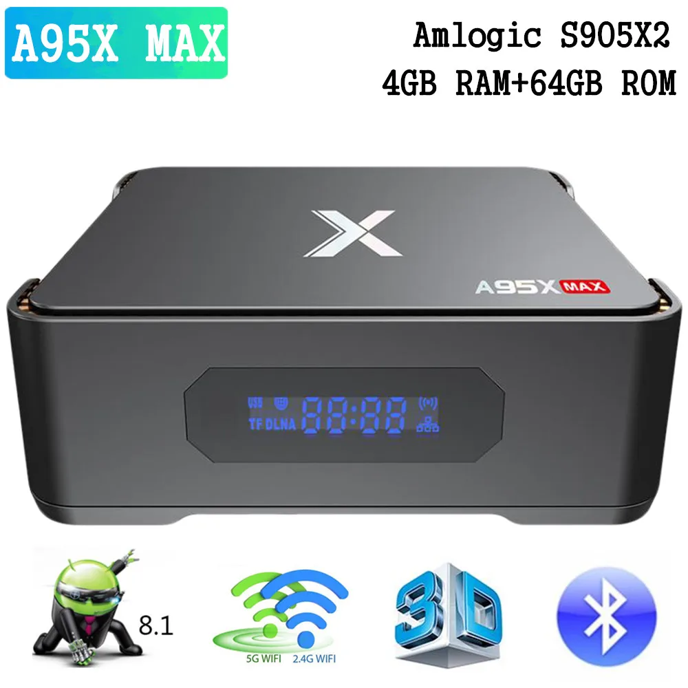 

A95X Max Android 8.1 Smart TV Box Amlogic S905X2 4GB RAM 64GB ROM 1000Mbps Set Top Box Bluetooth 4.2 Media Player Support 4K