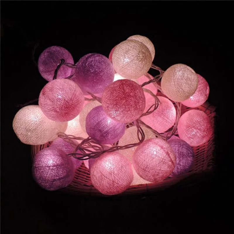 35 Luminaria Navidad fiesta De boda decoración Luces De Navidad lámpara bombillas tela púrpura blanco algodón bola cadena Luces De hadas