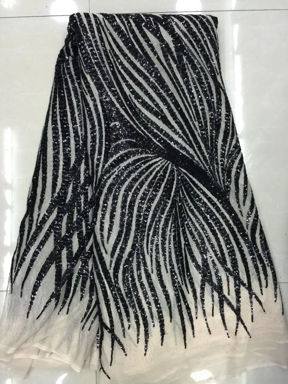 

high quality cord african sequin lace fabric LJY30301-2 black Embroidered sequin fabric for sewing dress
