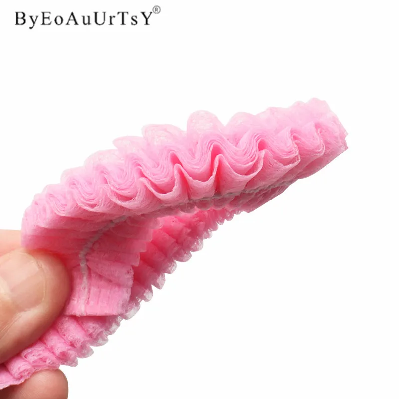 100pcs 일회용 Pleated 탄성 메쉬 모양 속눈썹 확장을위한 부직포 목욕 모자 명확한 방진 머리 모자 샤워 캡