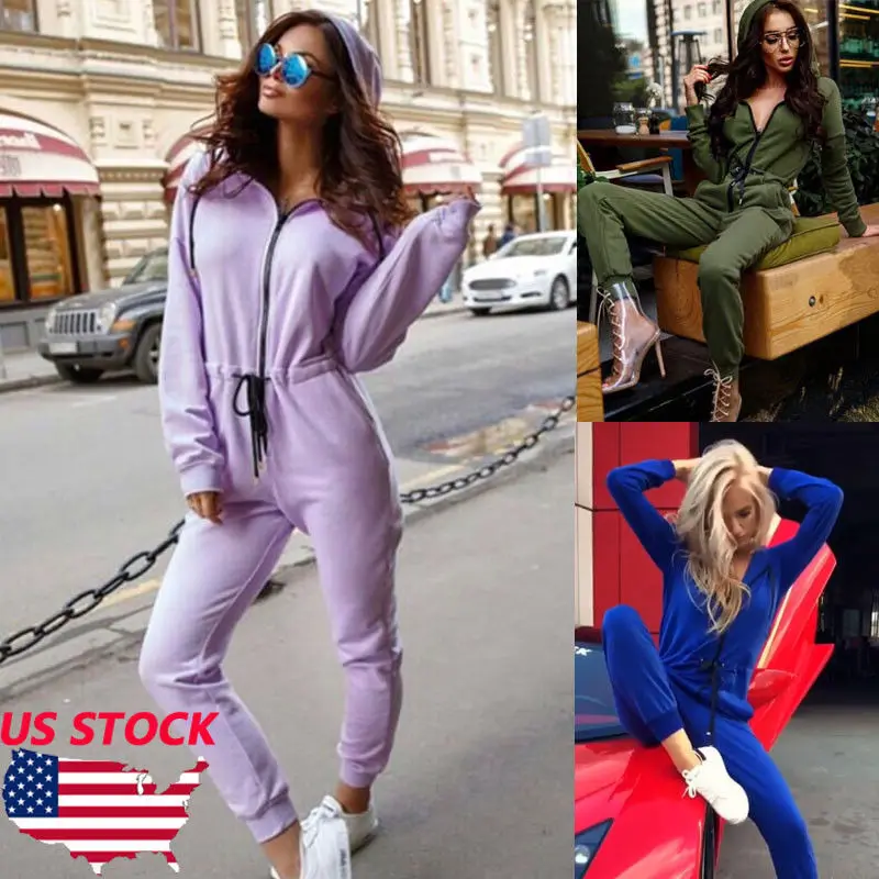 

Fashion Autumn Women Long Sleeve Bodysuits Zipped Bodycon New Jumpsuit Casual Playsuits Long Trousers Clubwear Streetwear