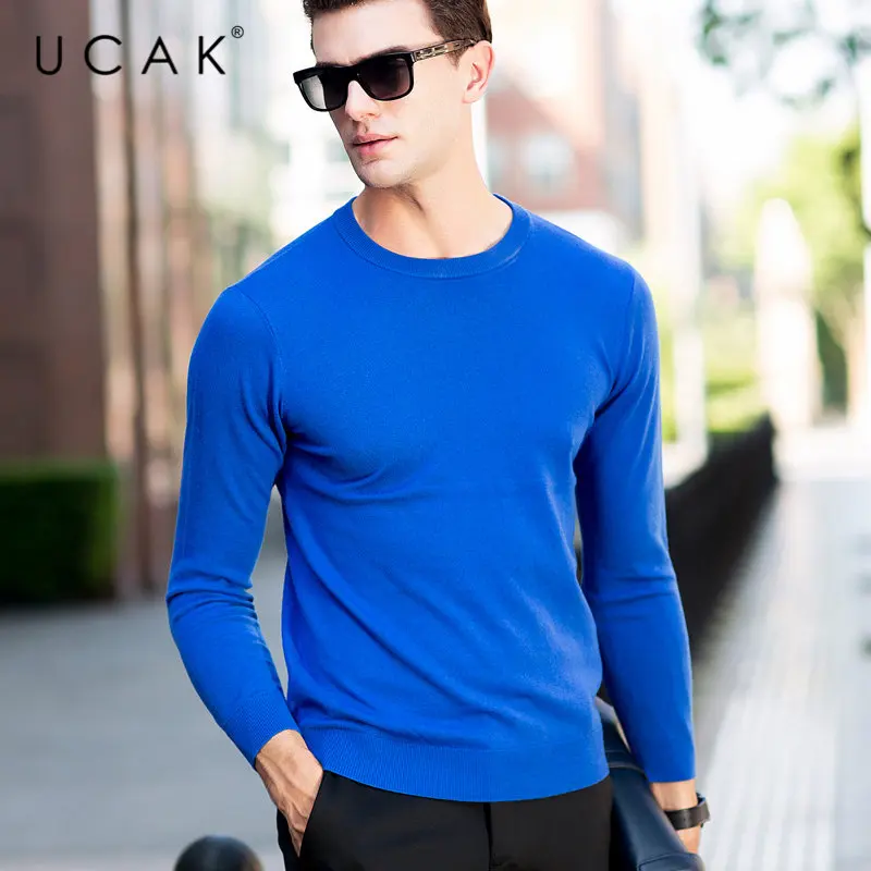 UCAK Brand Sweater Men Classic Casual O-Neck Pull Homme Pure Merino Wool Pullover Men Autumn Winter Soft Cashmere Sweaters U3006