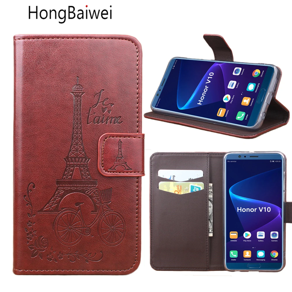 

HongBaiwei for 5.99 inch Huawei Honor V10 Cover Wallet Style Fashion Embossed Flip Leather Cover Case for Huawei Honor V10