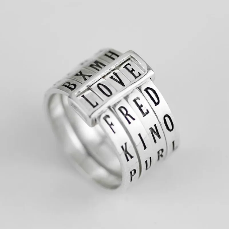 

JINSE Real 925 Sterling Silver Natural Handmade Fine Jewelry Rotatable Ring Can Make Different Words Rings for Women Bijoux