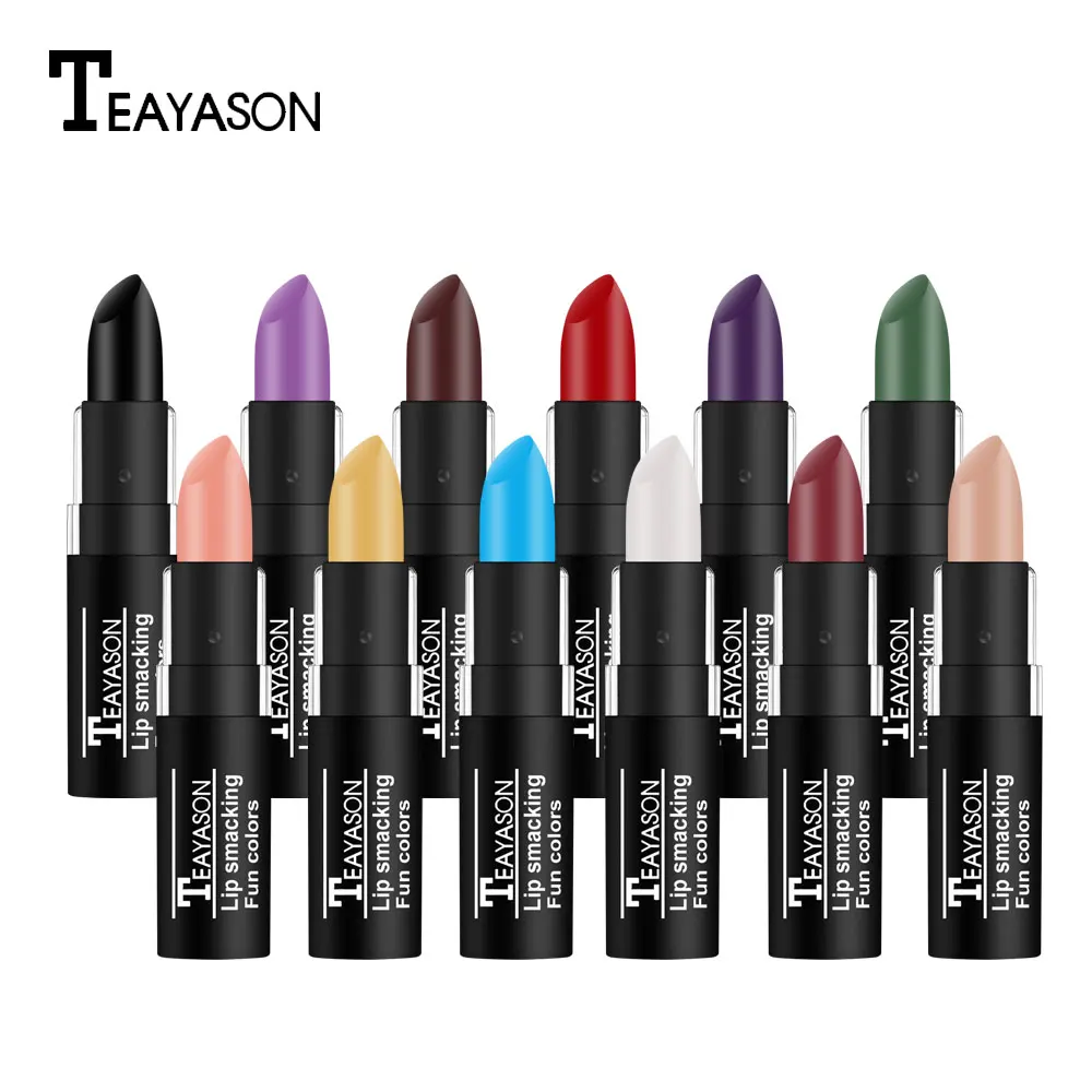 

Teayason green lipstick dark vampire color for Halloween party waterproof long lasting 12 colors purple black lipstick AM077