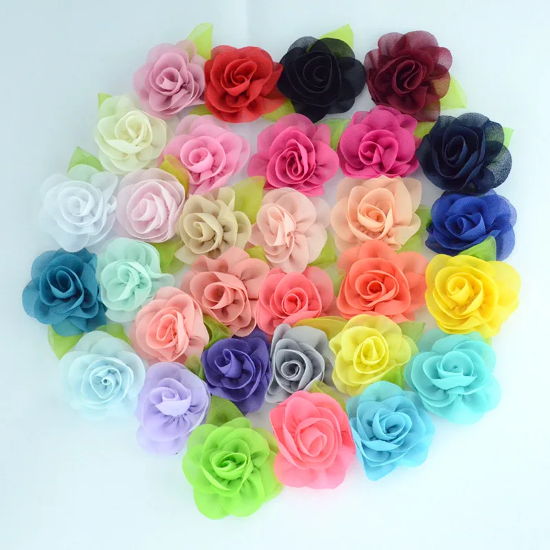 

Nishine 50pcs/lot Leaf Chiffon Flowers Rosette Rose Flower Kids Girls Hair Accessory Artificial Flower Bouquet Decor