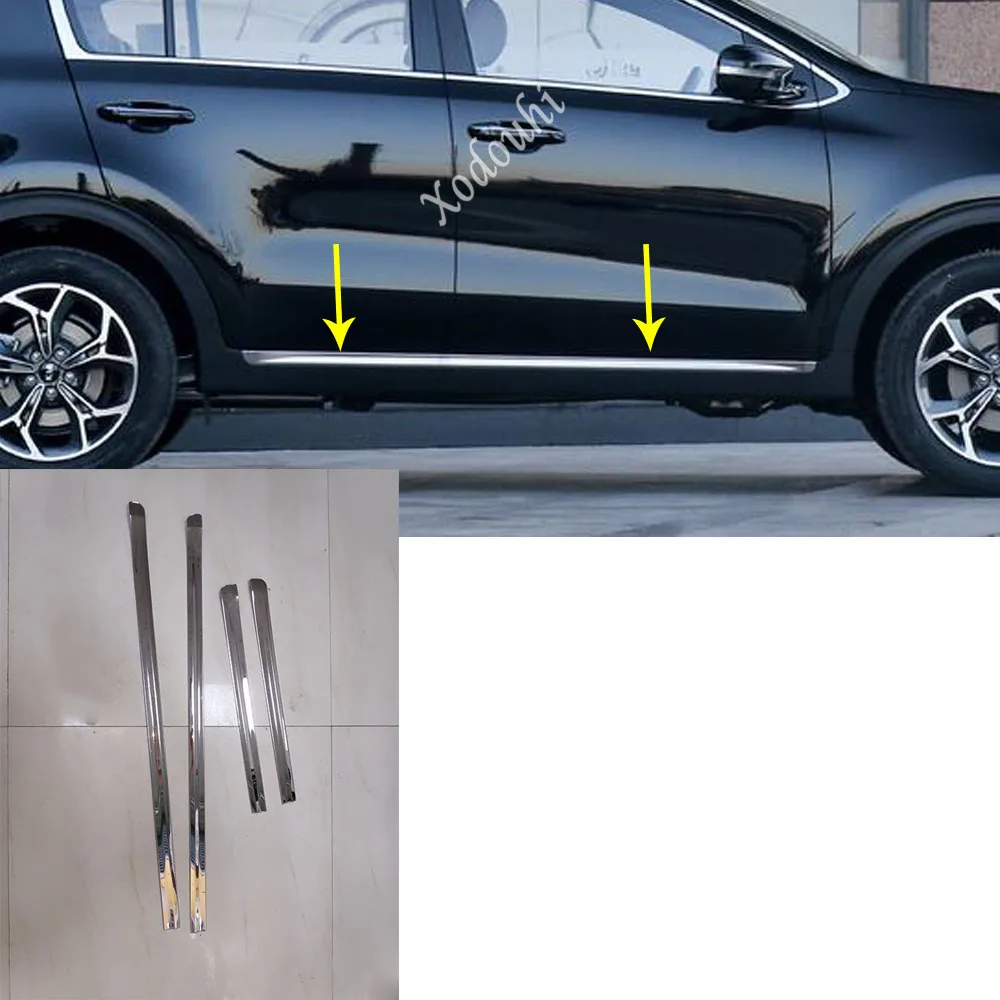 Стайлинг автомобиля стикерами детектор из нержавеющей стали боковой двери обшивки кузова накладка молдинга части 4 шт. для Kia Sportage KX5