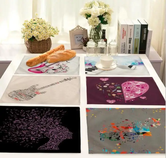 Printed Linen Placemat Place mat Table Mat beauty musical polyester