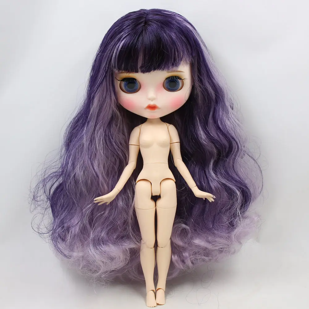 ICY Nude Blyth кукла для No. BL169/1049 фиолетовые смешанные волосы резные губы матовое лицо с