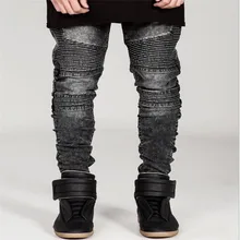 Горячая мужские Motard обтягивающие джинсы Hi-Torn Rider джинсовые джинсы мотоциклетные дорожки узкие облегающие Отбеленные джинсовые мотоциклетные брюки джоггеры