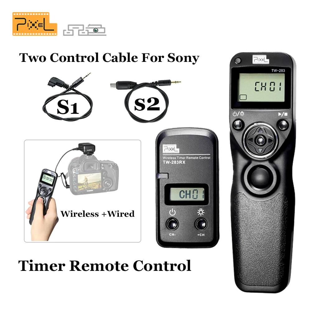 

PIXEL TW-283 TW283 LCD Wireless Shutter Release Timer Remote Control S1+S2 Cable For Sony Camera VS RW-221 TW-836 Shoot Shutter