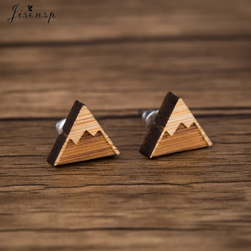 

Jisensp Simple Geometry Triangle Stud Earrings for Women Fashion Jewelry Wooden Accessories Snow Mountain Earrings Gift brincos