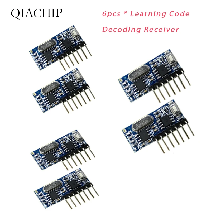 

6pcs RF Remote Control Transmitter & 433Mhz Wireless Receiver Learning Code 1527 Decoding Module 4 CH Output Learning Button 2