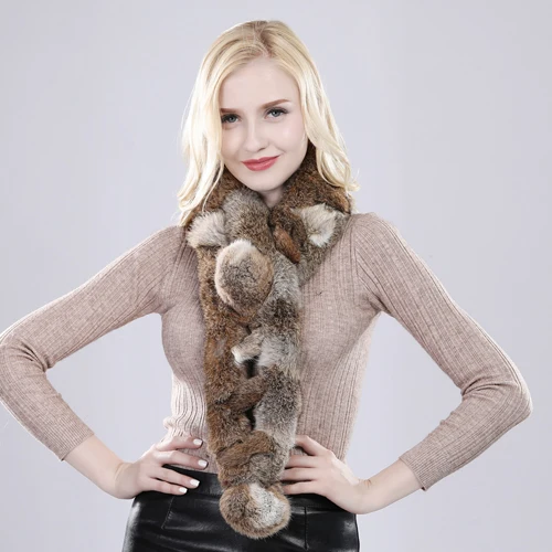Natural Knitted Rabbit Fur Muffler Winter Women Warm Real Rabbit