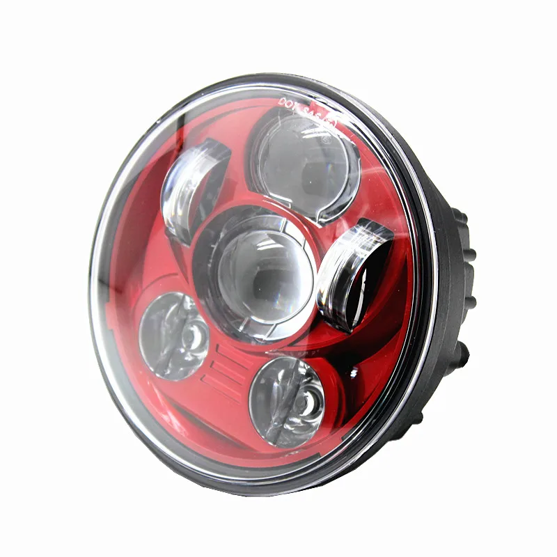 

For Harley Sportster XL 883 1200 Dyna 5-3/4" LED Projection Daymaker Headlight Red Chrome Black