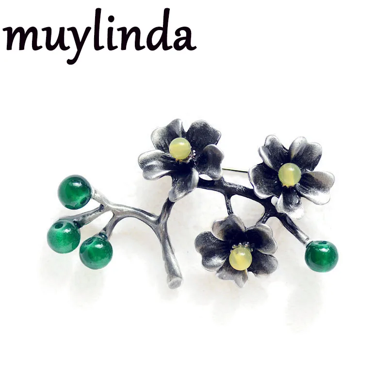 

muylinda Flower Vintage Brooch And Pins For Women Metal Plant Rhinestone Brooches Jewelry