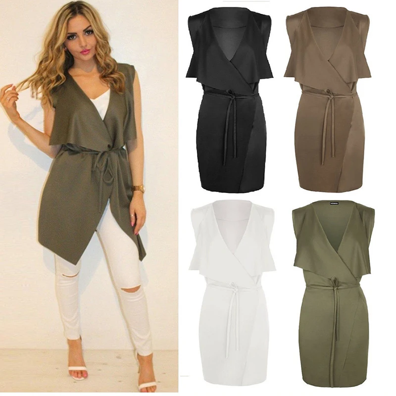 

2019 Spring and autumn fashion wild women's sleeveless shawl cardigan sexy V-neck vest loose large size T-shirt