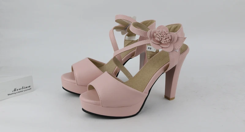 Meotina/женские босоножки; Летние босоножки на платформе; босоножки на высоком каблуке; вечерние туфли с цветочным узором; свадебные туфли невесты; цвет белый, розовый; большие размеры 9, 10