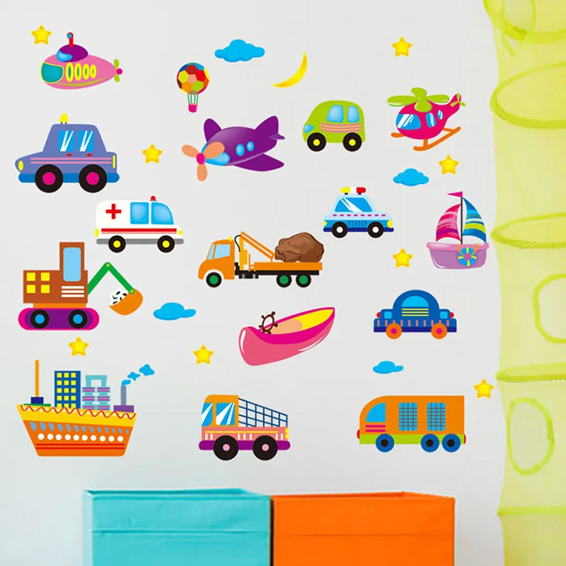 

Cartoon Car Aircraft Ferry Wall Stickers for Kids room Bedroom Nursery Home Decor Vinyl Removable Art Mural DIY Wall Decals dc12