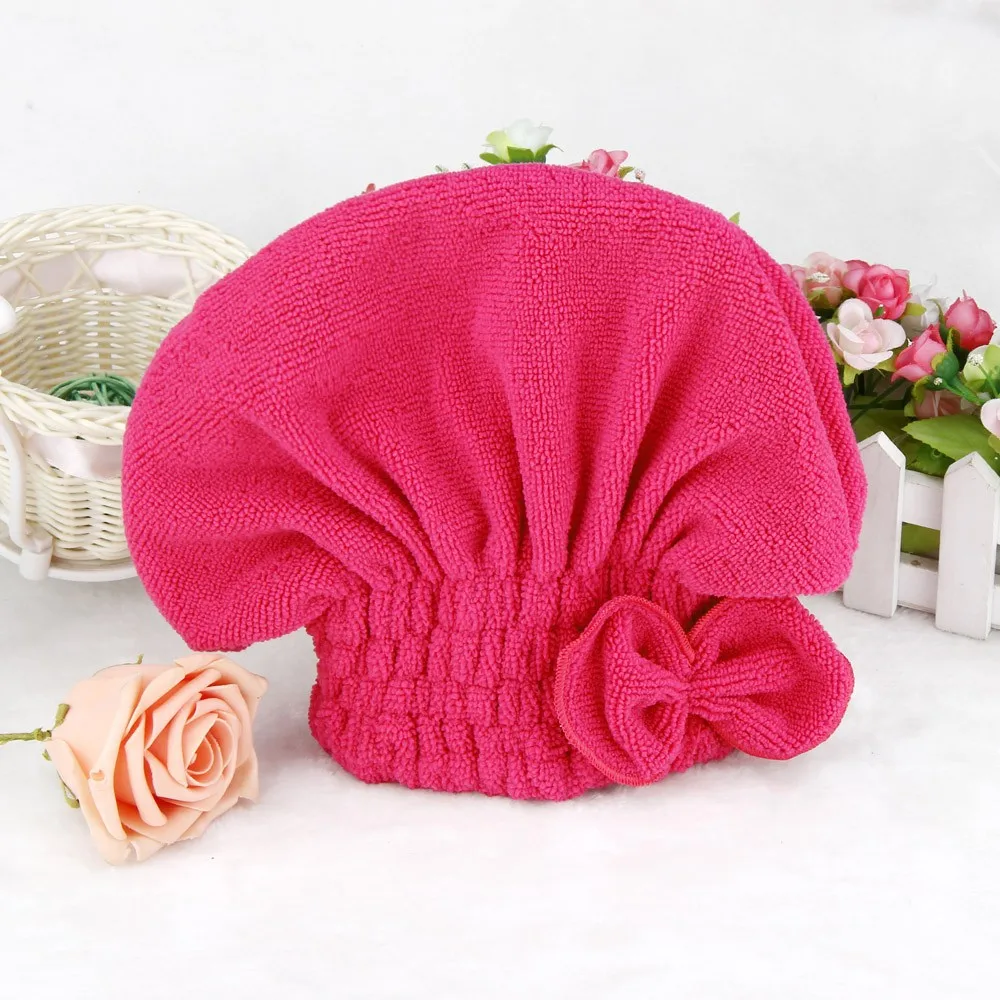

High Grade Solid Color Super Absorbent Bow Dry Hair Cap Newly Textile Useful Dry Microfiber Turban Beautiful And FashionTowels