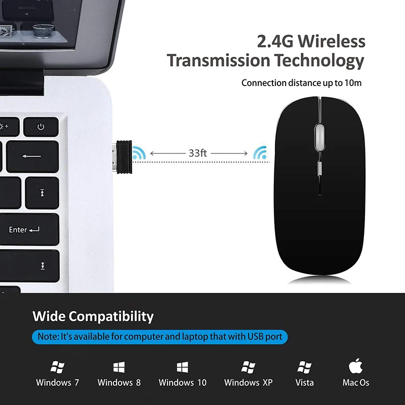 Беспроводная Bluetooth мышь беспроводная Бесшумная компьютерная для ПК ноутбука